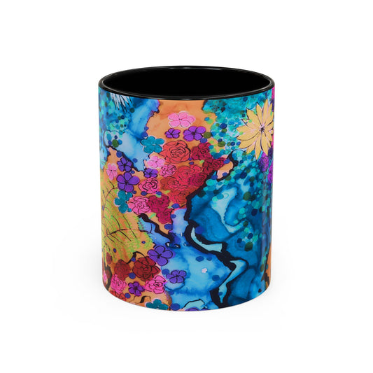 Vibrant Floral Watercolor Accent Coffee Mug