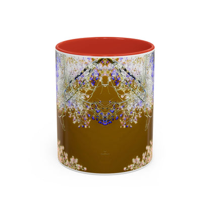 Floral Accent Coffee Mug — Botanical Blue & Pink Print on Brown (11/15oz)