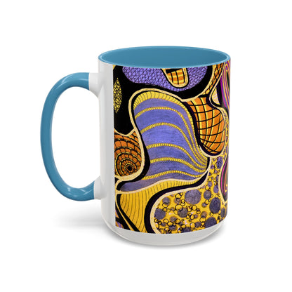 Psychedelic Seashells Accent Coffee Mug — Vibrant Purple & Gold Ocean Pattern (11/15oz)