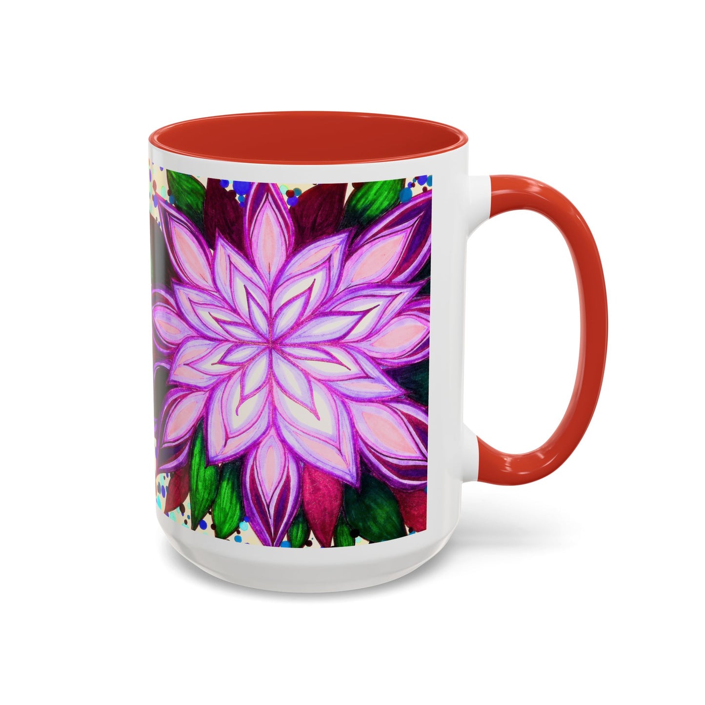 Floral Lotus Accent Coffee Mug — Purple Mandala 11/15oz