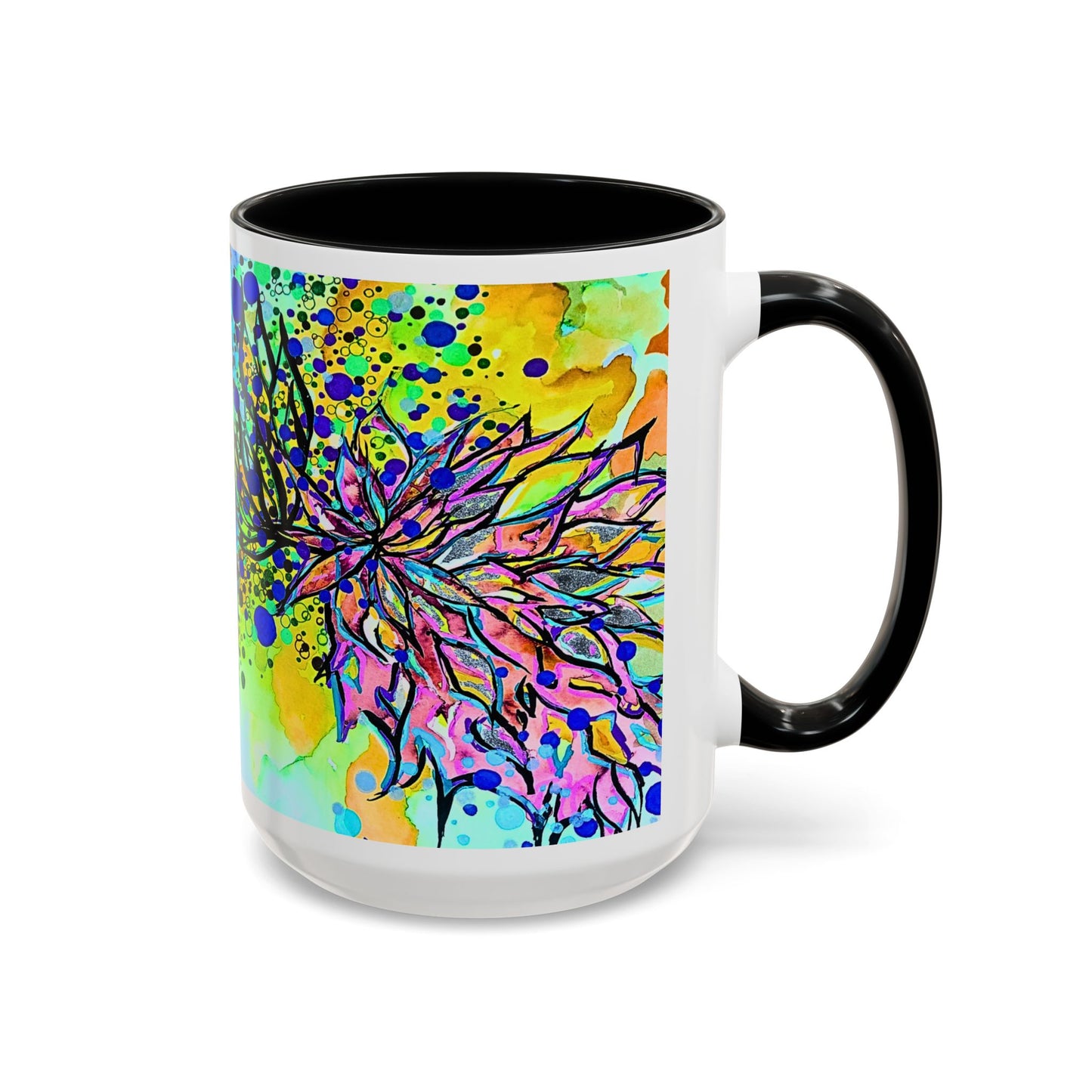 Artistic Floral Coffee Mug — Colorful Watercolor Mandala Accent Mug (11/15oz)