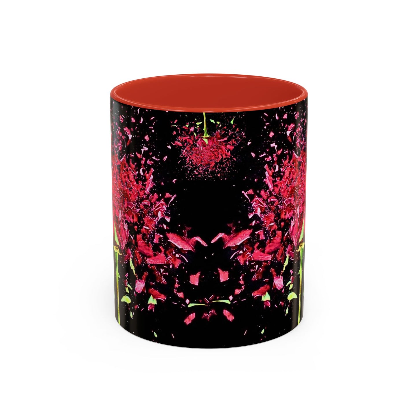 Black Floral Splash Coffee Mug — Red Rose Explosion Accent Mug (11/15oz)