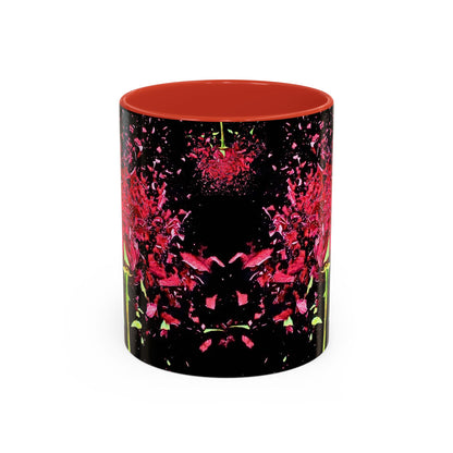 Black Floral Splash Coffee Mug — Red Rose Explosion Accent Mug (11/15oz)