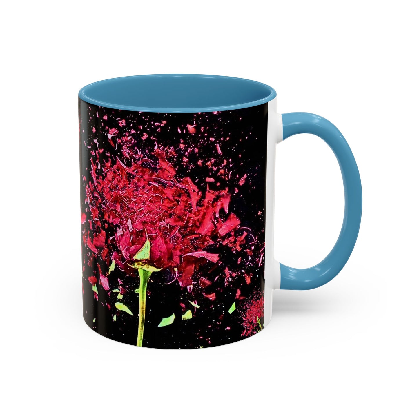 Black Floral Splash Coffee Mug — Red Rose Explosion Accent Mug (11/15oz)