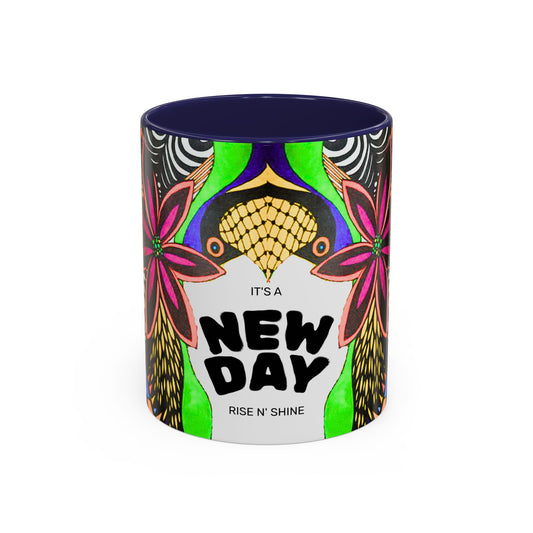 New Day Accent Coffee Mug — Colorful Floral Motivational 11/15oz