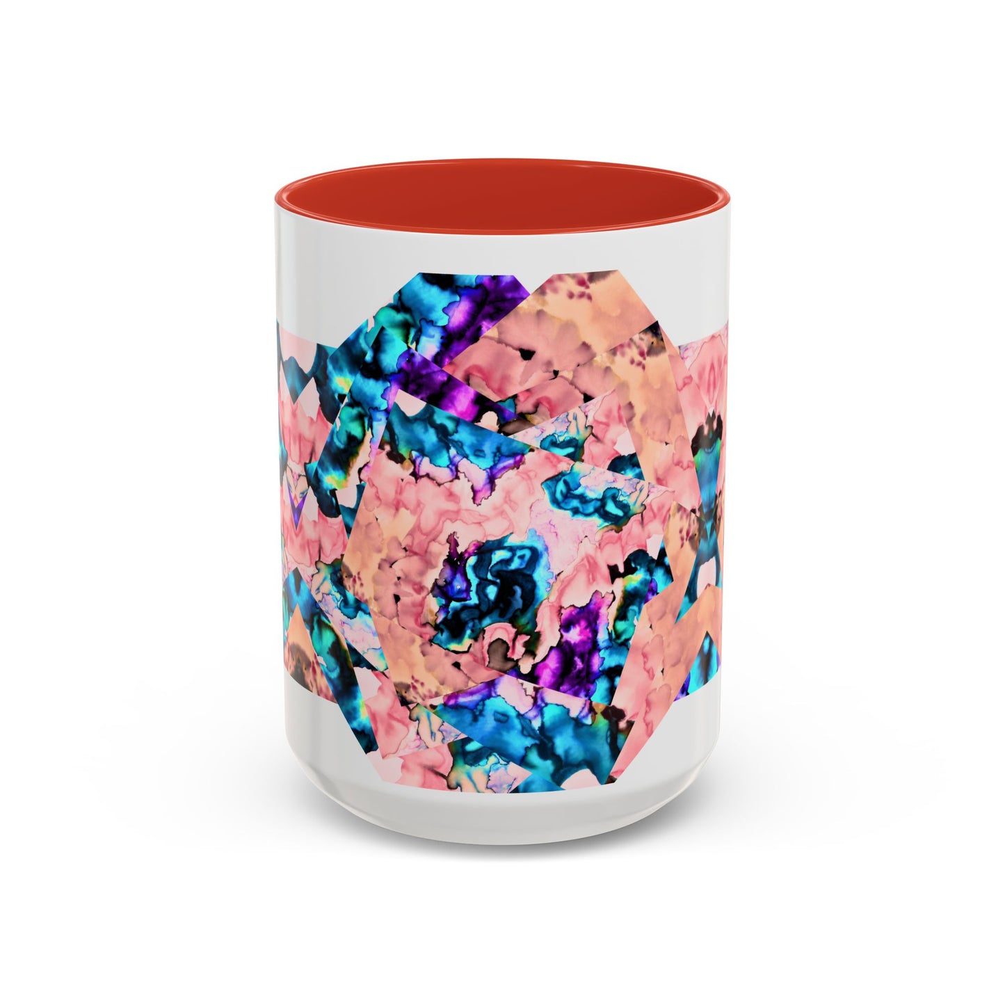 Abstract Gemstone Accent Coffee Mug — Pink & Teal Marble Art