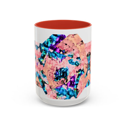 Abstract Gemstone Accent Coffee Mug — Pink & Teal Marble Art