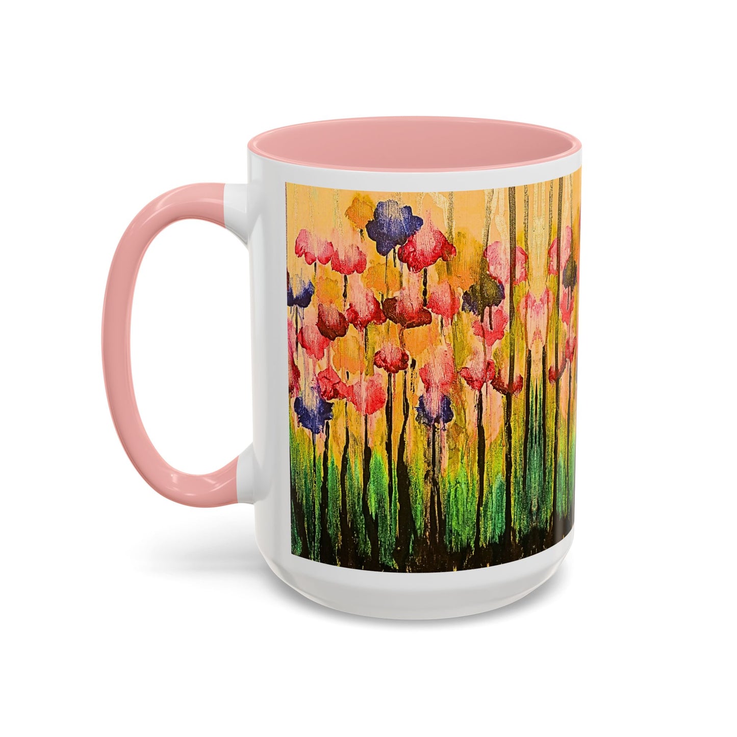 Floral Watercolor Accent Coffee Mug — Colorful Spring Poppy Art (11/15 oz)