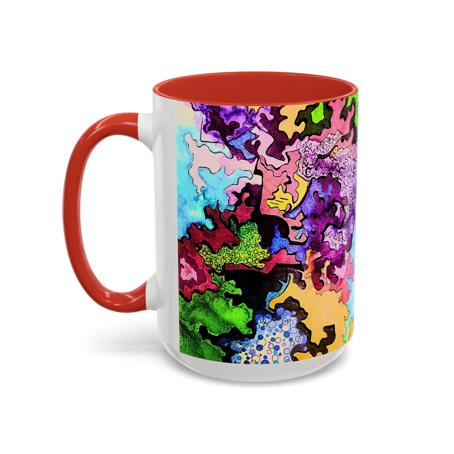 Psychedelic Abstract Accent Coffee Mug — Colorful Inkblot Art (11/15oz)