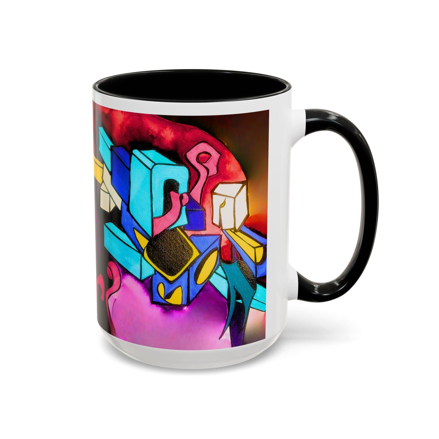 Abstract Neon Art Coffee Mug — Colorful Geometric Accent Mug