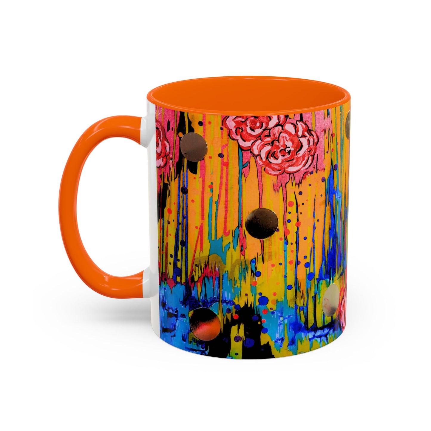 Vibrant Drip Floral Accent Coffee Mug — Colorful Abstract Roses (11/15 oz)