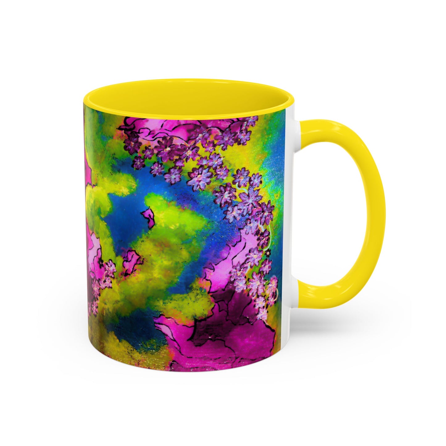 Vibrant Abstract Inkblot Accent Coffee Mug – Psychedelic Floral Color Splash (11/15oz)