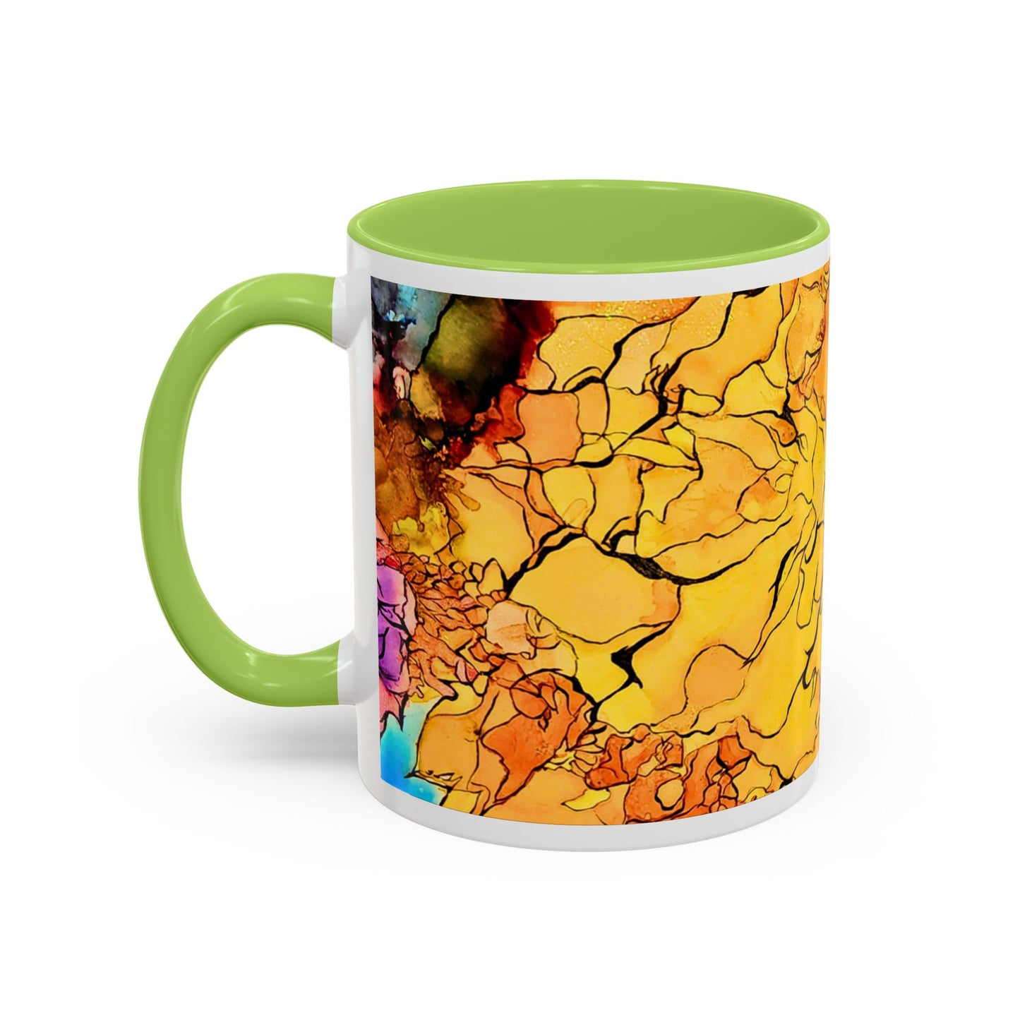Yellow Floral Accent Coffee Mug – Bright Watercolor Peony Design (11/15oz)