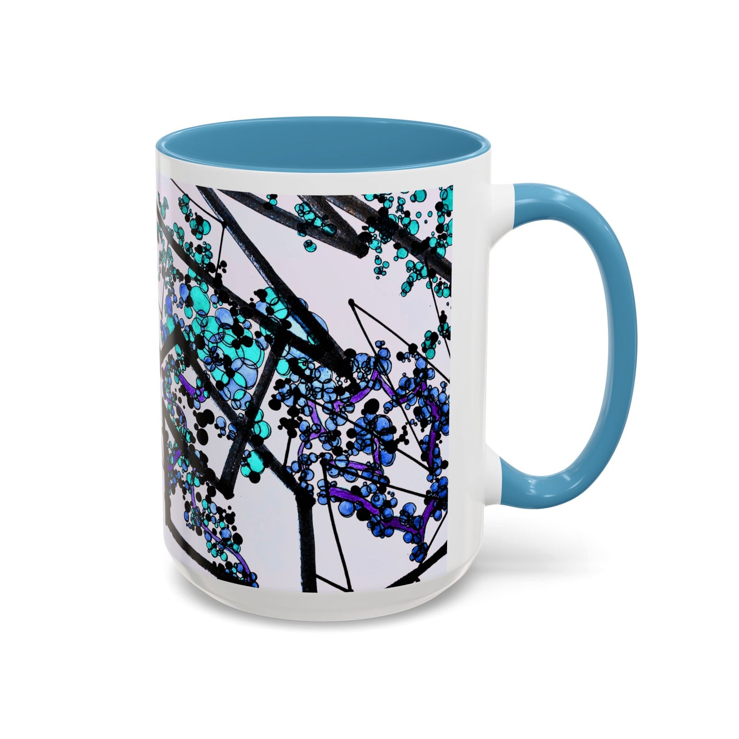 Blue Botanical Accent Coffee Mug — Teal Floral Abstract 11/15oz