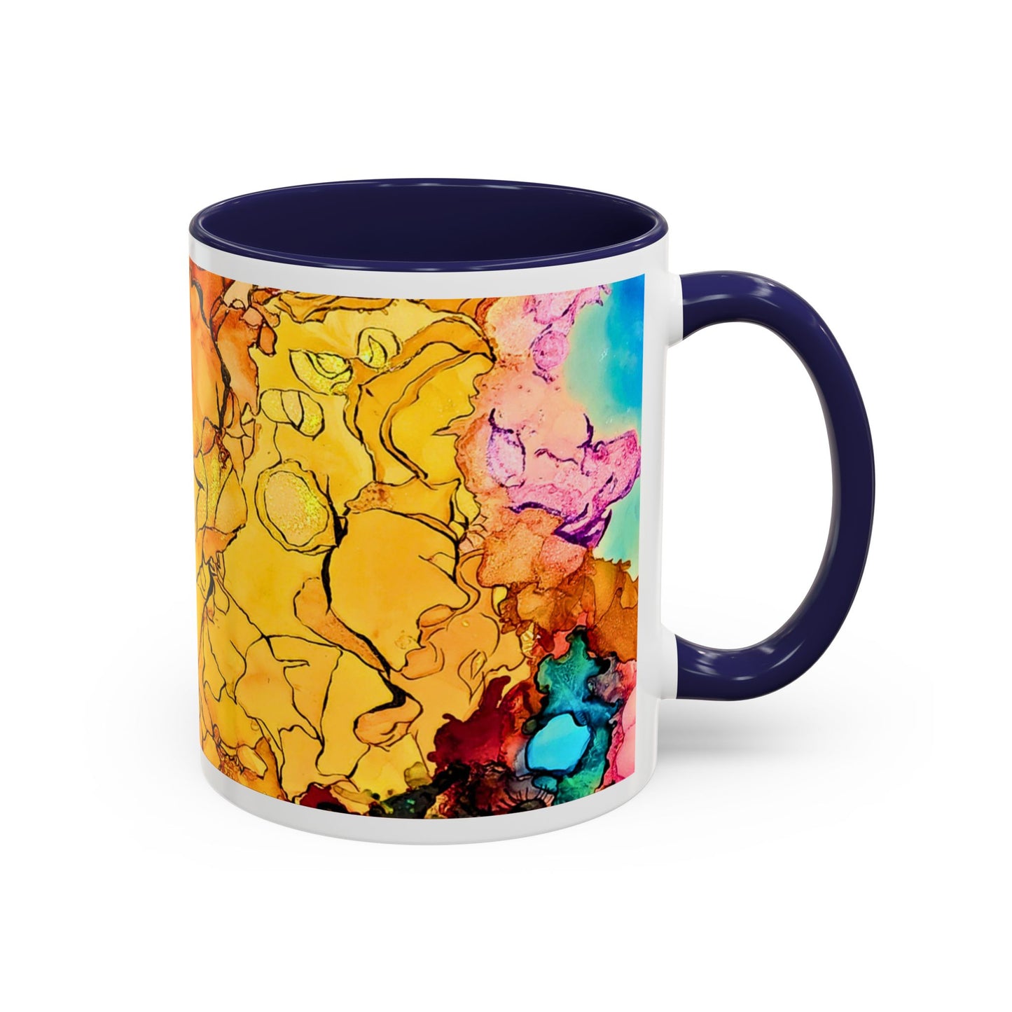 Yellow Floral Accent Coffee Mug – Bright Watercolor Peony Design (11/15oz)