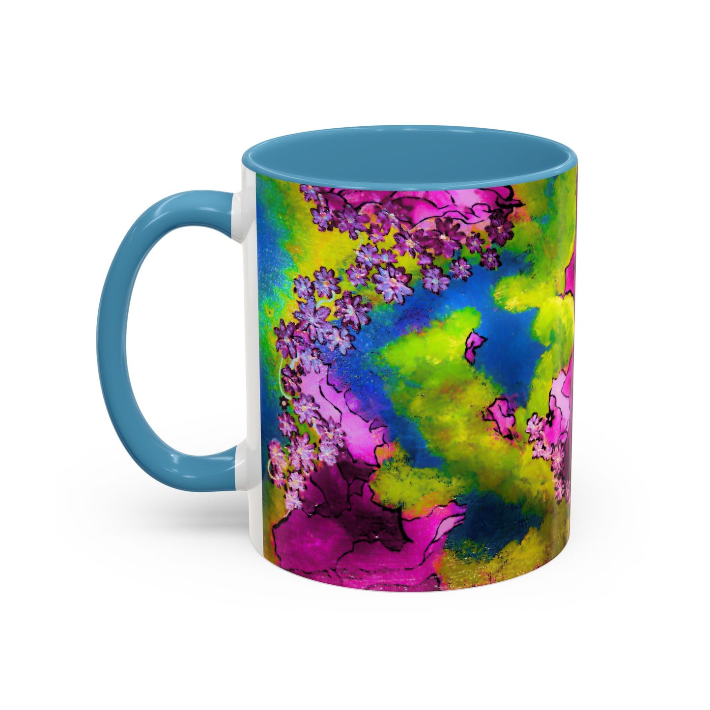 Vibrant Abstract Inkblot Accent Coffee Mug – Psychedelic Floral Color Splash (11/15oz)