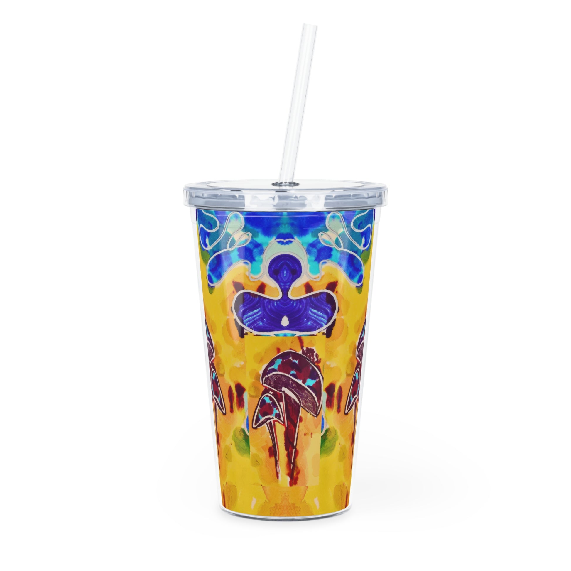 Colorful tumbler with a straw on a white background