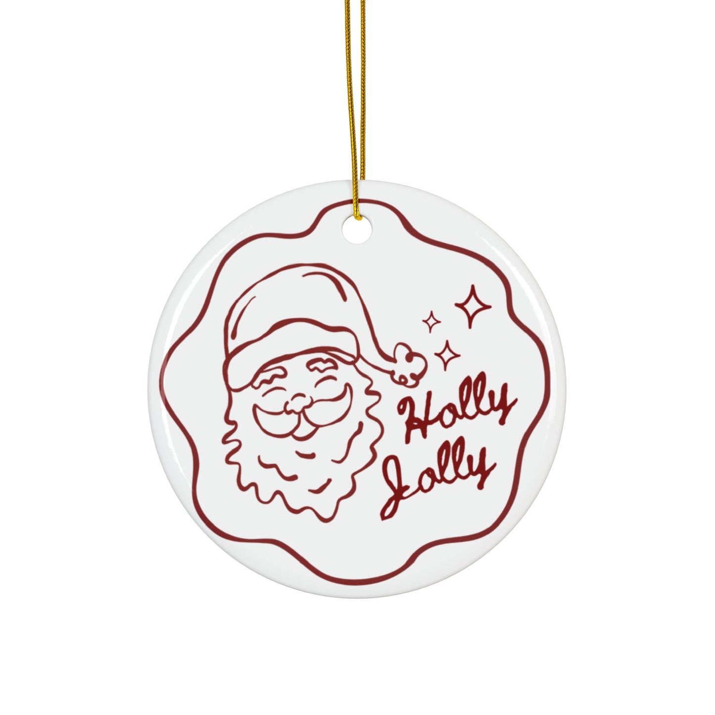 Ceramic Ornament — 'Holly Jolly' Santa Holiday Christmas Decoration