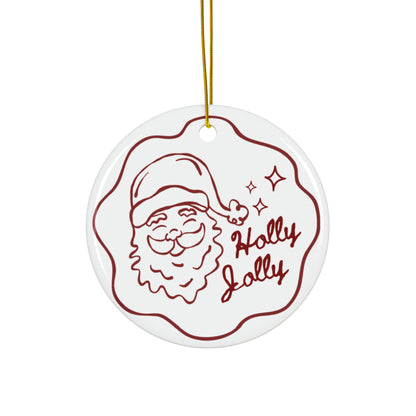 Ceramic Ornament — 'Holly Jolly' Santa Holiday Christmas Decoration