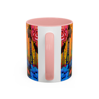 Vibrant Drip Floral Accent Coffee Mug — Colorful Abstract Roses (11/15 oz)