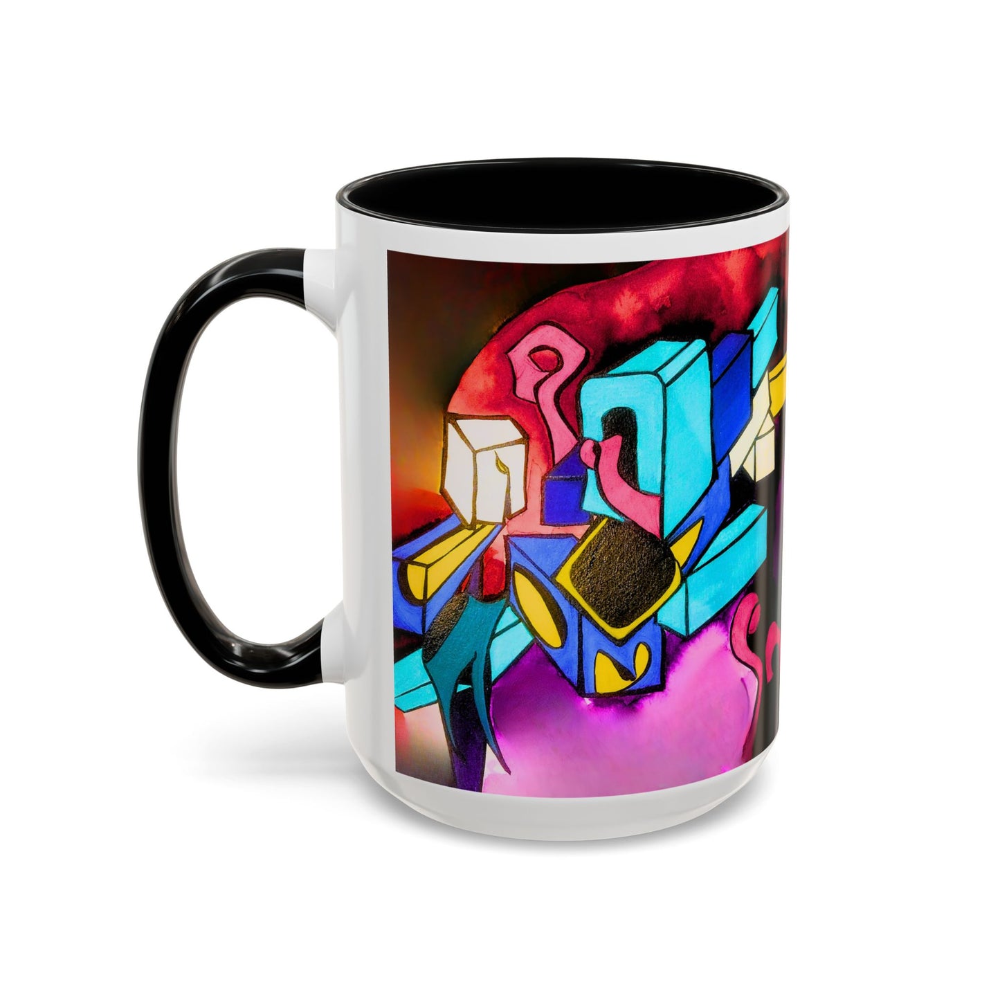 Abstract Neon Art Coffee Mug — Colorful Geometric Accent Mug