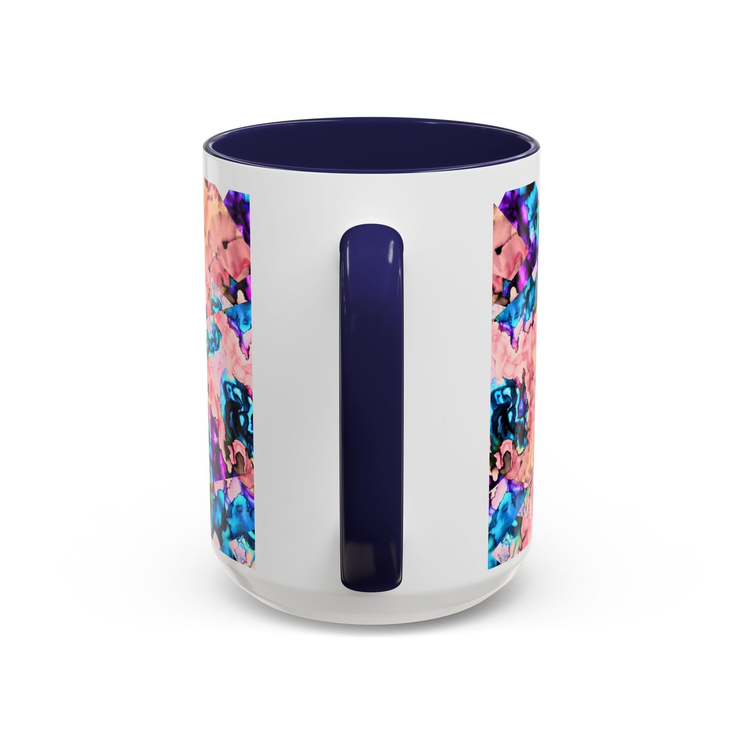 Abstract Gemstone Accent Coffee Mug — Pink & Teal Marble Art