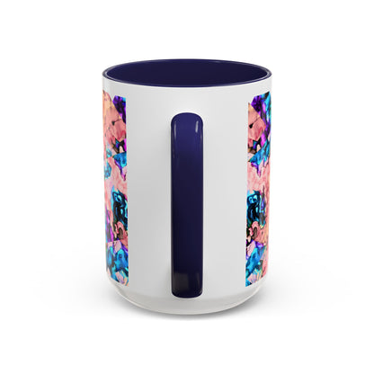 Abstract Gemstone Accent Coffee Mug — Pink & Teal Marble Art
