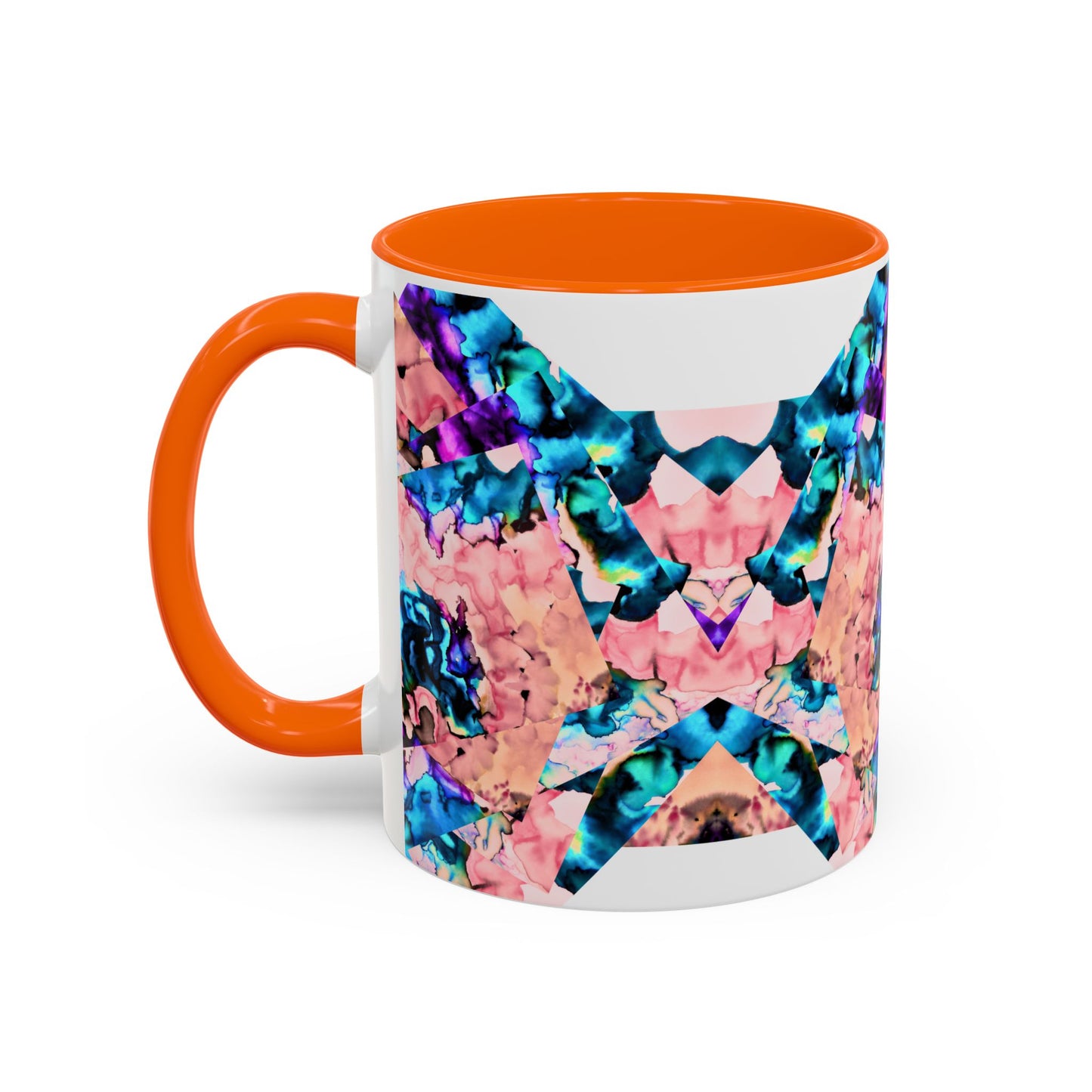 Abstract Gemstone Accent Coffee Mug — Pink & Teal Marble Art