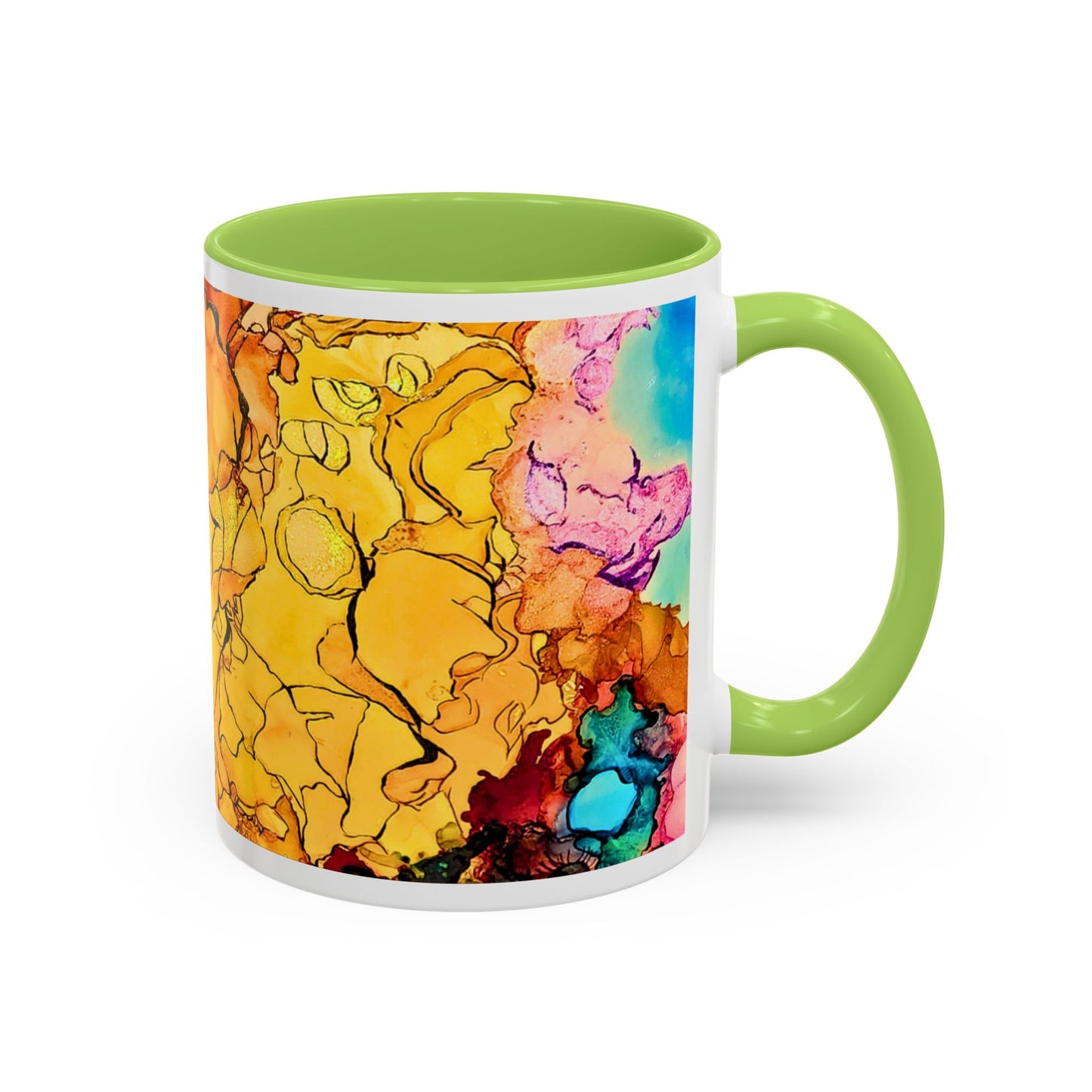 Yellow Floral Accent Coffee Mug – Bright Watercolor Peony Design (11/15oz)