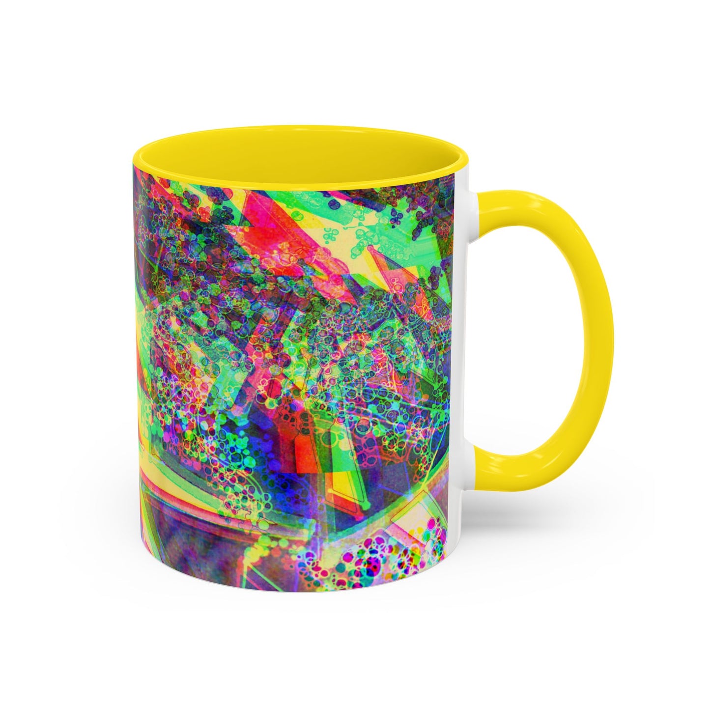 Psychedelic Geometric Accent Coffee Mug — Vibrant Neon Art Design (11/15oz)