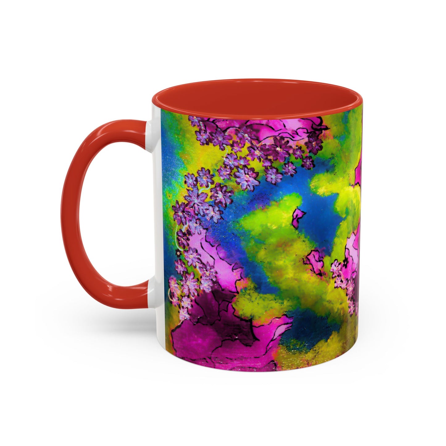 Vibrant Abstract Inkblot Accent Coffee Mug – Psychedelic Floral Color Splash (11/15oz)