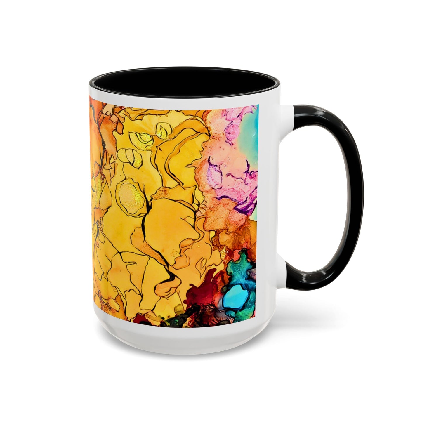 Yellow Floral Accent Coffee Mug – Bright Watercolor Peony Design (11/15oz)