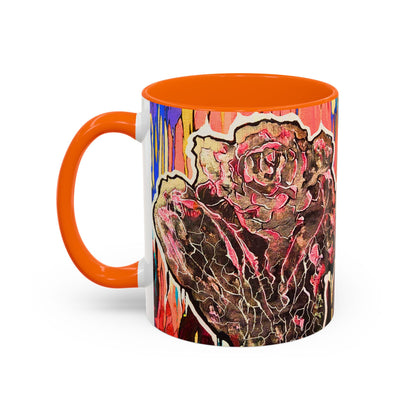Abstract Floral Accent Coffee Mug — Vibrant Rose Art Ceramic Mug (11/15 oz)