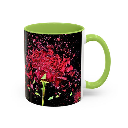 Black Floral Splash Coffee Mug — Red Rose Explosion Accent Mug (11/15oz)