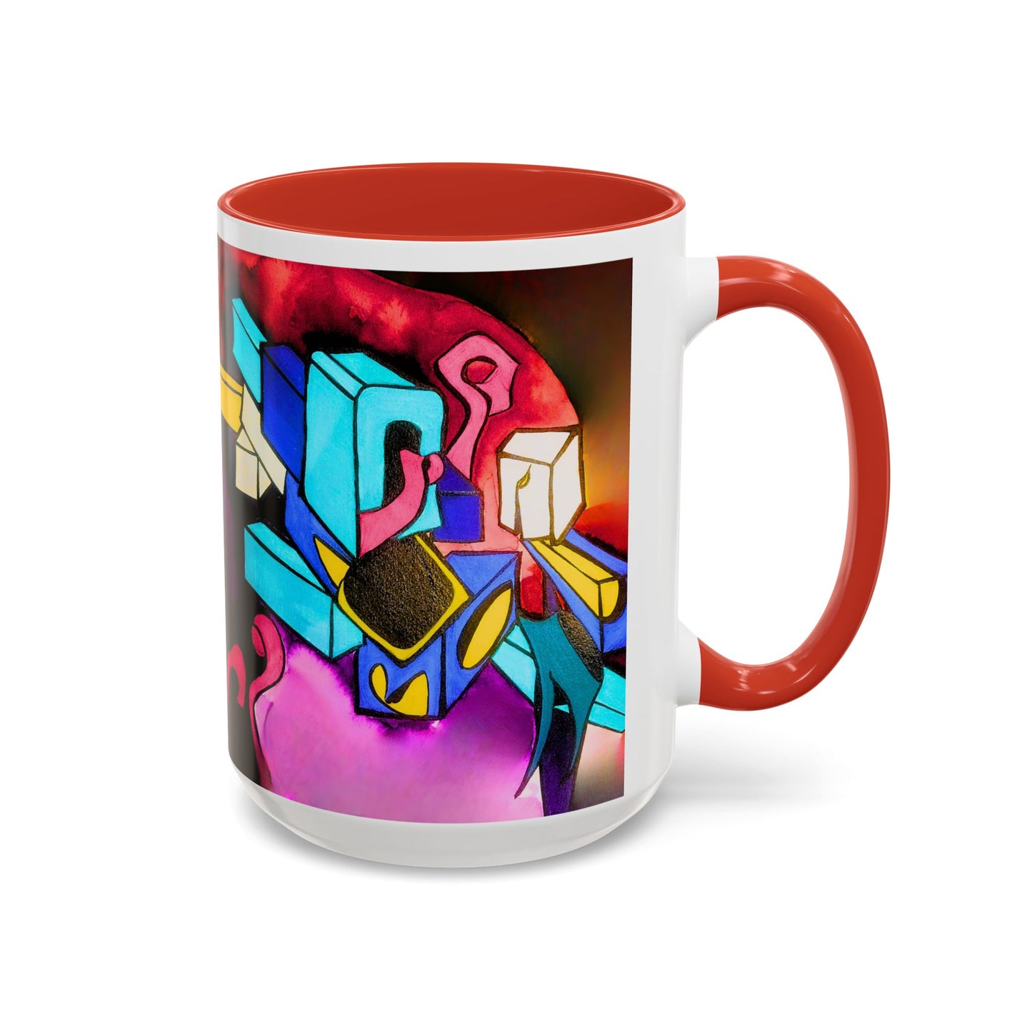 Abstract Neon Art Coffee Mug — Colorful Geometric Accent Mug