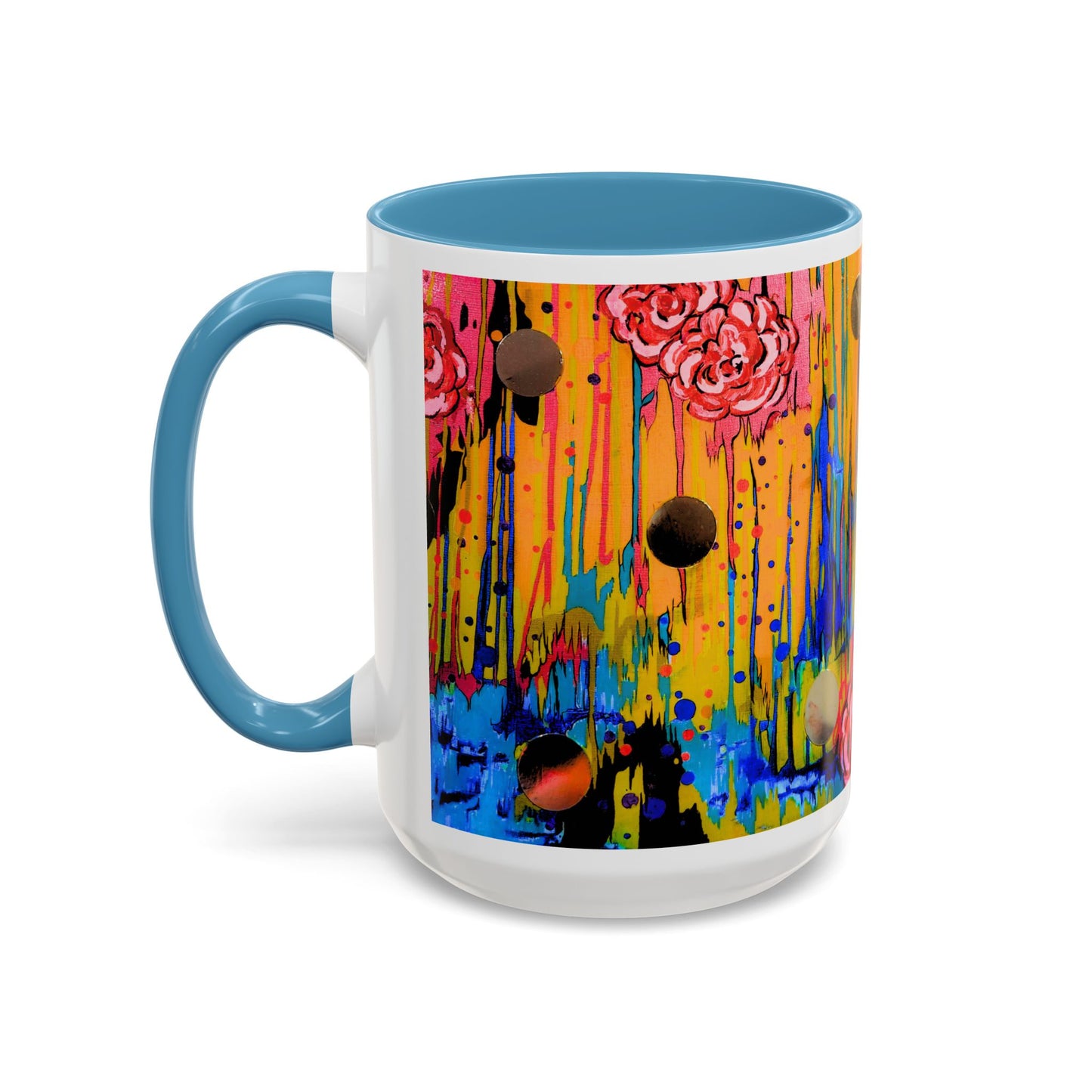 Vibrant Drip Floral Accent Coffee Mug — Colorful Abstract Roses (11/15 oz)