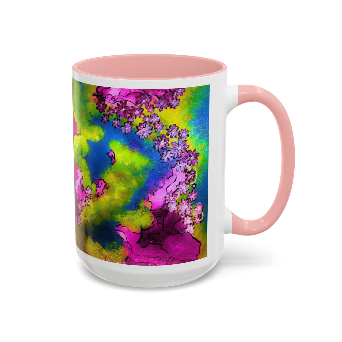 Vibrant Abstract Inkblot Accent Coffee Mug – Psychedelic Floral Color Splash (11/15oz)