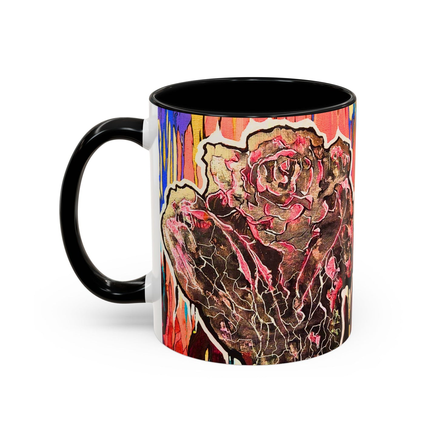 Abstract Floral Accent Coffee Mug — Vibrant Rose Art Ceramic Mug (11/15 oz)