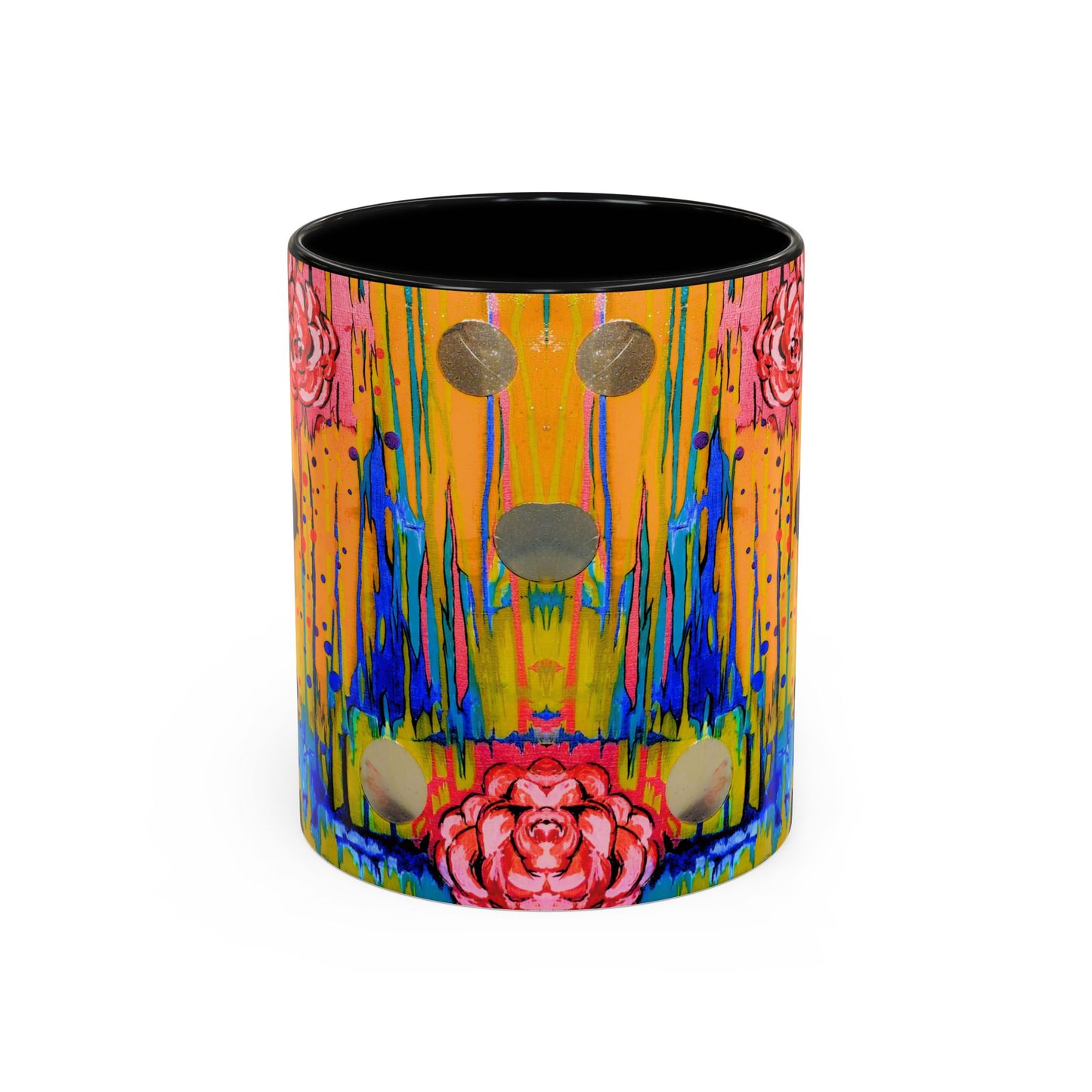 Vibrant Drip Floral Accent Coffee Mug — Colorful Abstract Roses (11/15 oz)