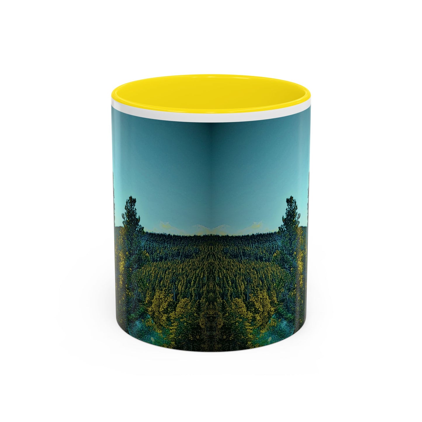 Scenic Pine Forest Accent Coffee Mug — Sunrise Landscape 11/15oz