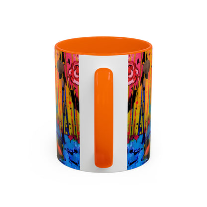 Vibrant Drip Floral Accent Coffee Mug — Colorful Abstract Roses (11/15 oz)