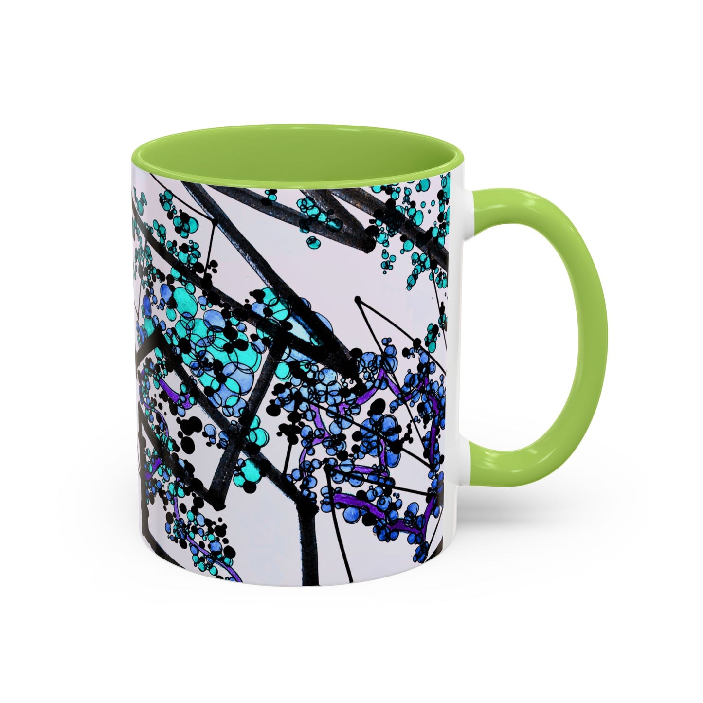 Blue Botanical Accent Coffee Mug — Teal Floral Abstract 11/15oz
