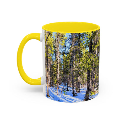 Pine Forest Snow Accent Coffee Mug – Scenic Nature Photography 11/15oz