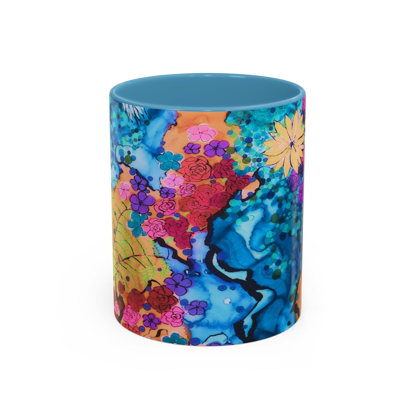 Vibrant Floral Watercolor Accent Coffee Mug