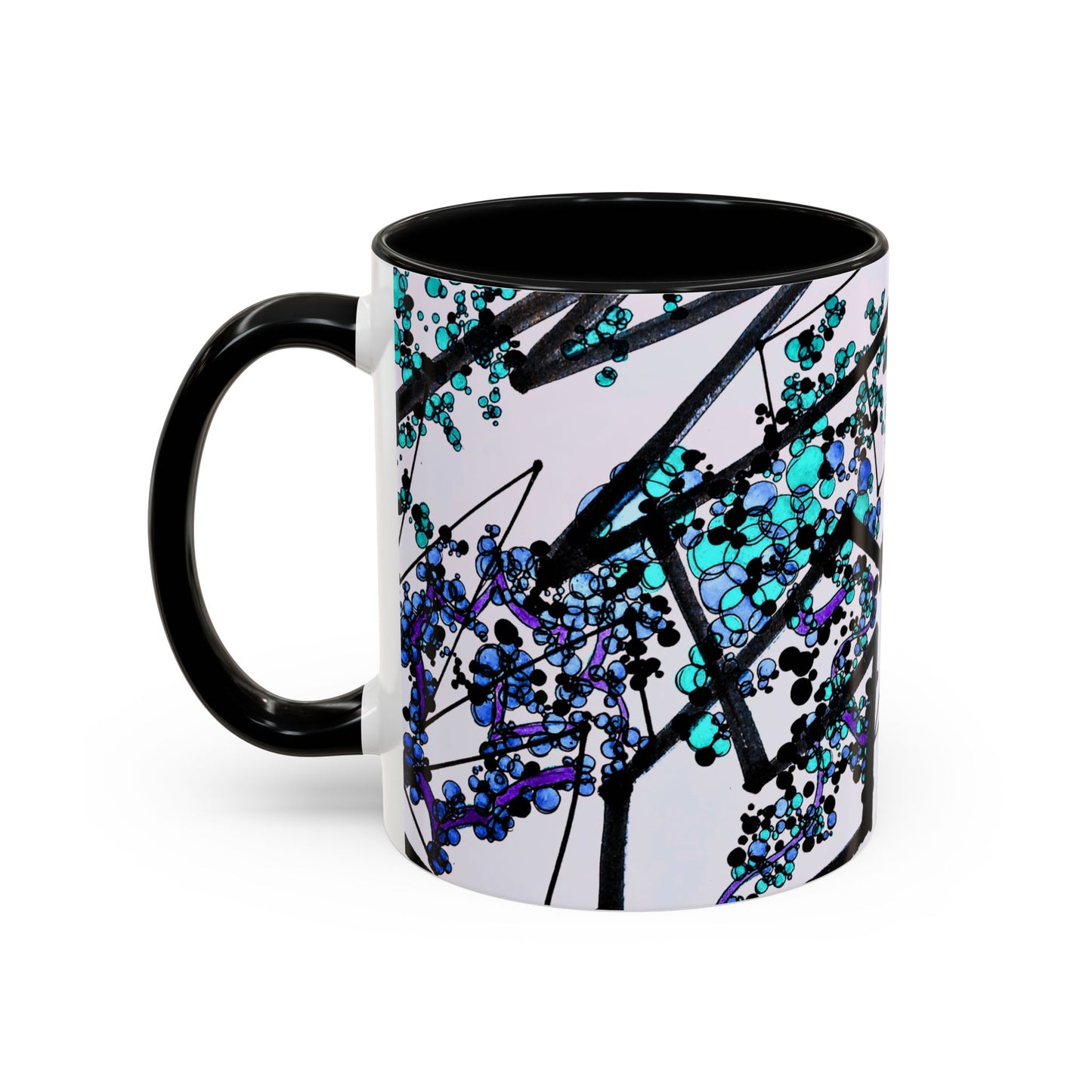 Blue Botanical Accent Coffee Mug — Teal Floral Abstract 11/15oz