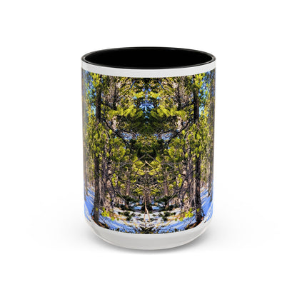 Pine Forest Snow Accent Coffee Mug – Scenic Nature Photography 11/15oz