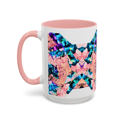 Abstract Gemstone Accent Coffee Mug — Pink & Teal Marble Art