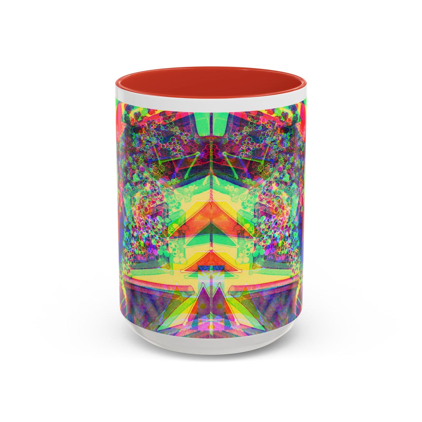 Psychedelic Geometric Accent Coffee Mug — Vibrant Neon Art Design (11/15oz)
