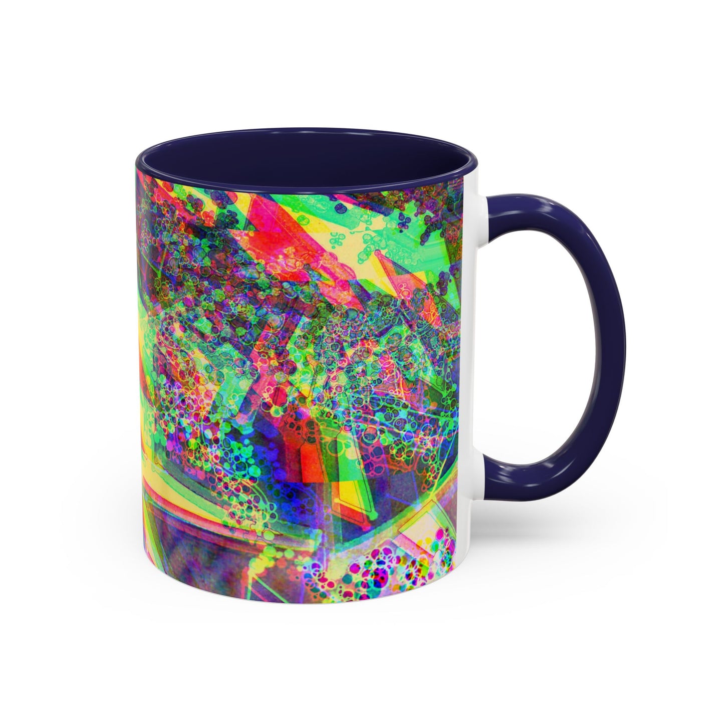 Psychedelic Geometric Accent Coffee Mug — Vibrant Neon Art Design (11/15oz)