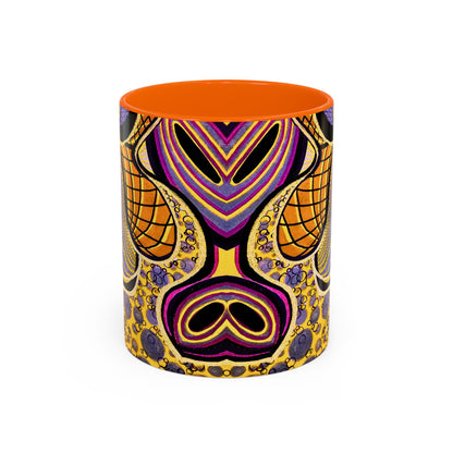 Psychedelic Seashells Accent Coffee Mug — Vibrant Purple & Gold Ocean Pattern (11/15oz)
